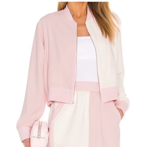 Amanda Uprichard Frankie Bomber Jacket Women’s Size Small Cropped Pink Cream‎ - Picture 1 of 7